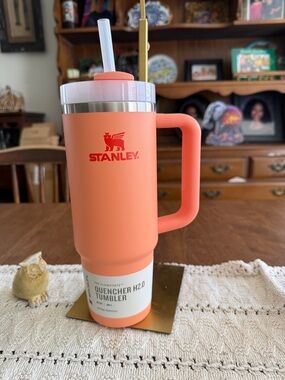 Stanley Coral Orange Insulated Quencher Tumbler with Handle and Straw 30 oz